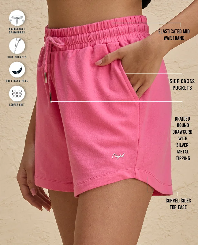 Nykd By Nykaa Summer Essential Peppy All Day Comfort Cotton Terry Shorts -NYAT504-Pink