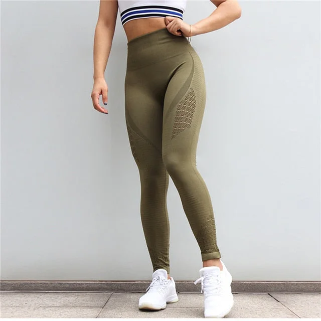 SALSPOR Women Yoga Pants Sports Running Sportswear Stretchy Fitness Leggings Gym Seamless Tummy Control Compression Tights Pants