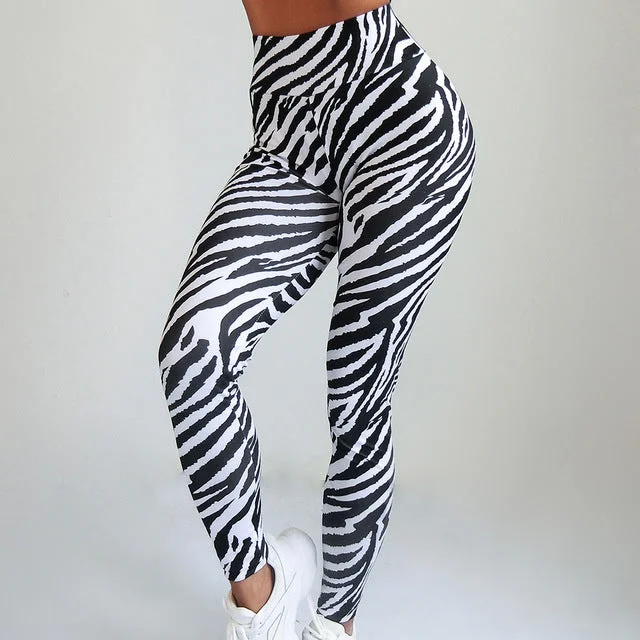 Women Fitness Leggings High Waist Slim Sports Pants Sexy Zebra Snake Leopard Animal Skin Print Workout Gym Leggings  Push Up