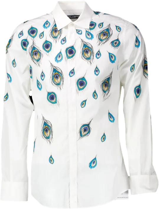 Casual Men's Button-Down ShirtsDolce & Gabbana White Peacock-print Long-sleeve Shirt UK S Casual Men's Button-Down ShirtsDolce & Gabbana White Peacock-print Long-sleeve Shirt UK S